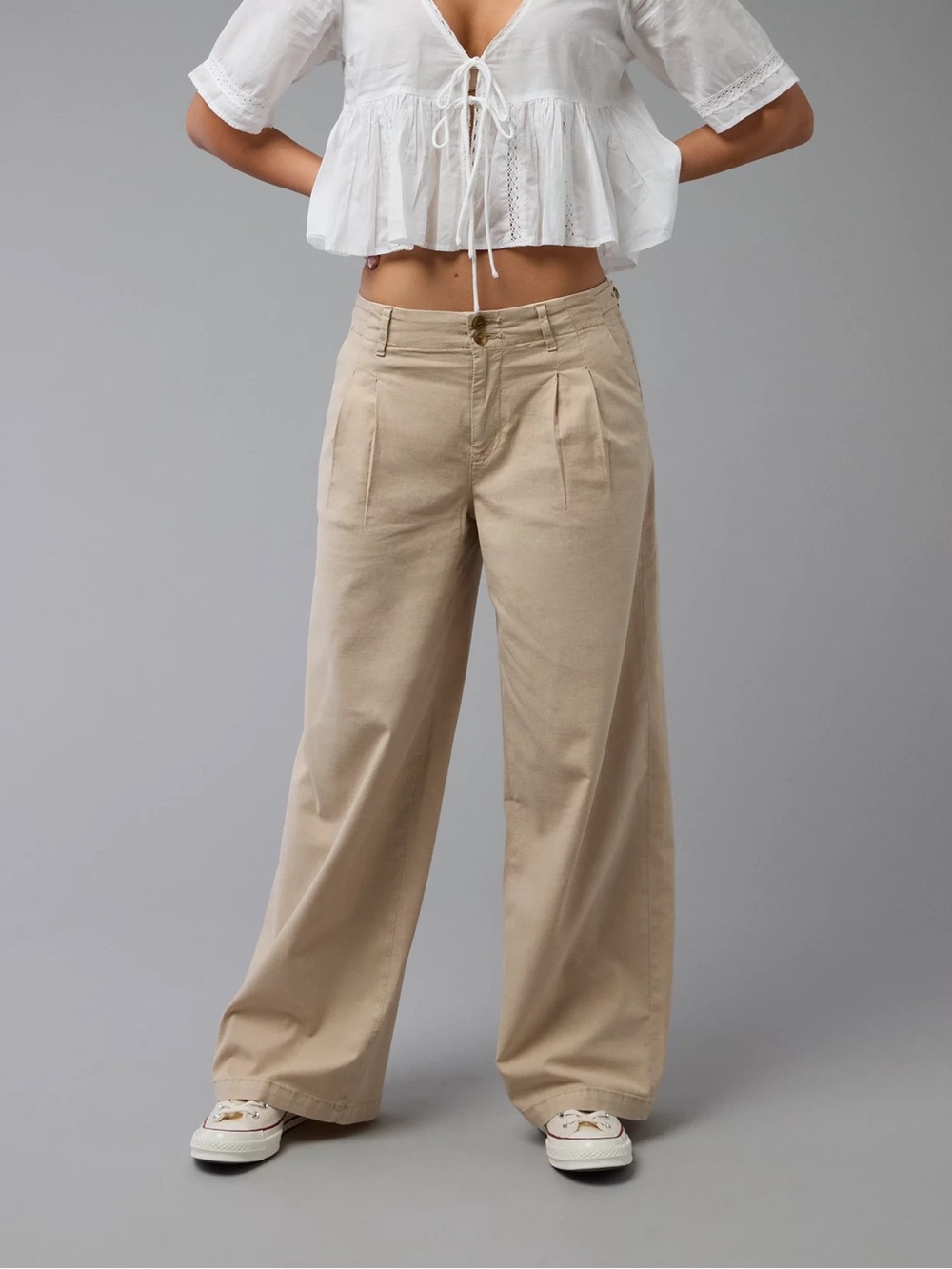 NWT American Eagle Wide-Leg Cotton Chino Pants Size 00 Short